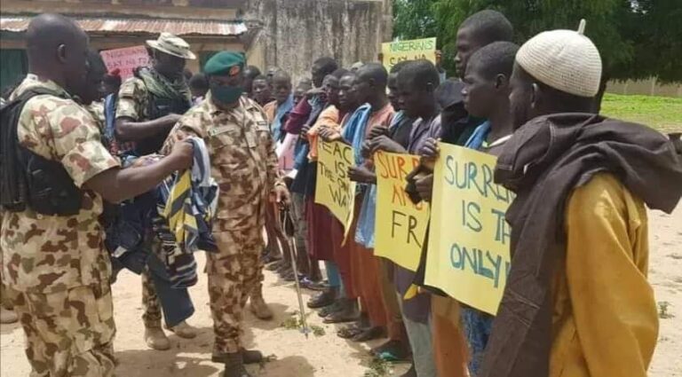 Repentant Boko Haram fighters demonstrates in Maiduguri