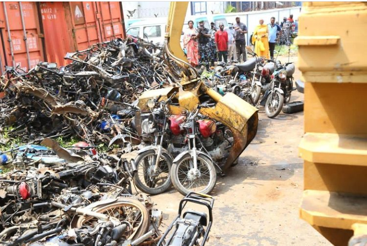 Lagos Police crushes 482 impounded motorcycles to curb kidnapping, other crimes 