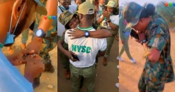 Nigerians react, Army orders arrest as Corps member proposes to female soldier (Video)