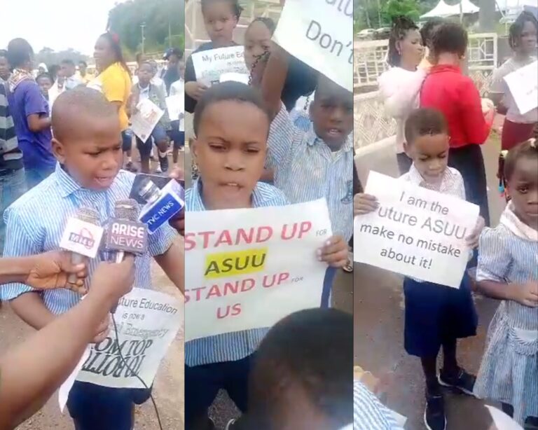 ASUU Strike: Primary school pupils stage protest in Osun (Video)