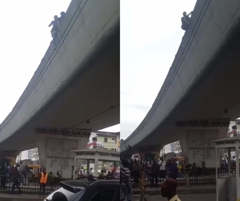 Man rescued while attempting suicide by jumping off a popular bridge in Lagos (Video)