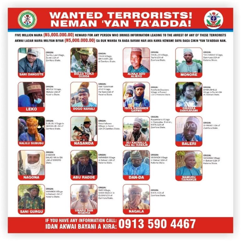 Nigerian Military offers N5 million bounty each for information on 19 terrorists