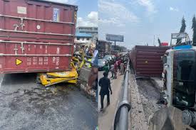 Tragedy as container crushes passenger bus in Lagos