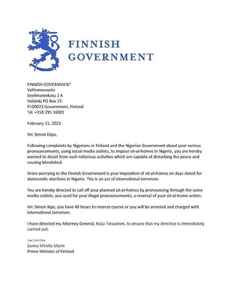 Letter threatening to arrest Simon Ekpa for international terrorism fake – Finnish official