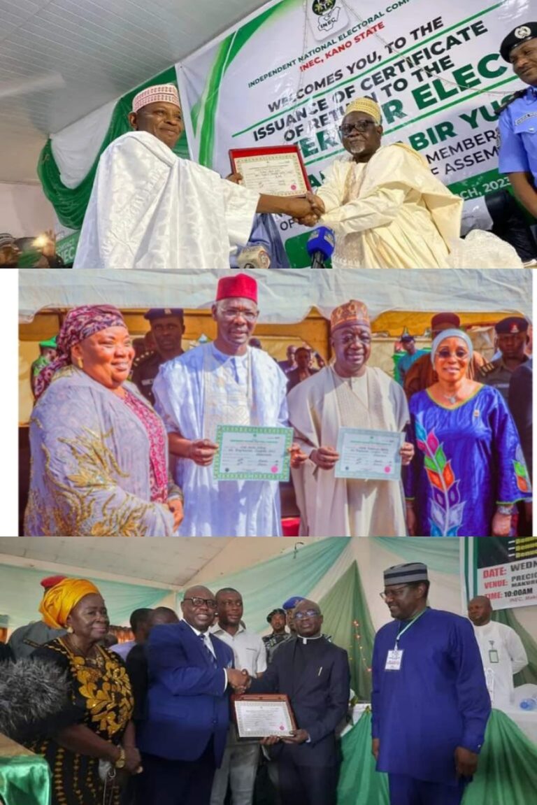 INEC issues certificate of return to Kano, Benue, Nasarawa Governors-elect