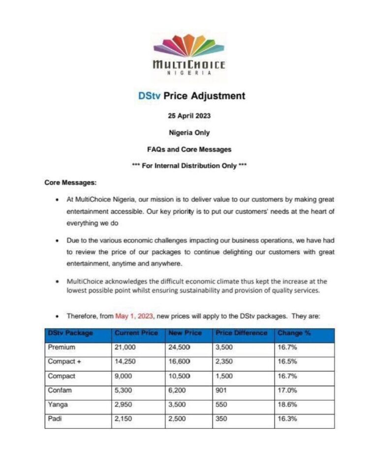 MultiChoice Nigeria hikes DSTv, GOTv subscription rates by 17%