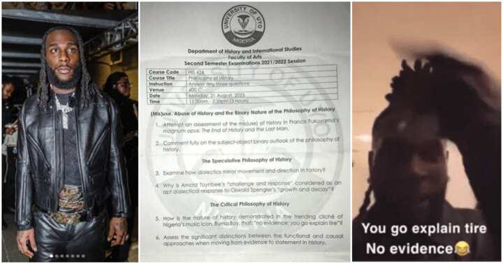 Burna Boy's catchphrase 'No Evidence, You Go Explain Tire' surfaces as university exam question