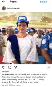 ‘Bloody serpent’, Betty Akeredolu attacks husband’s niece over political choice