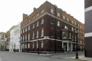 Corner of 10 St James's Square and 7 Duke of York Street; Chatham House in St James's.