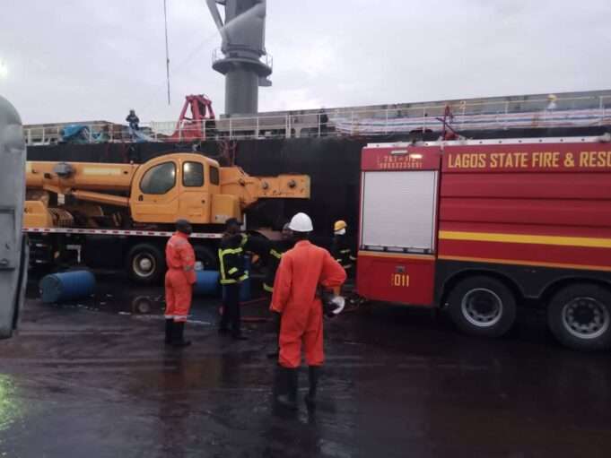 Fire guts cargo ship at Lagos port Fire guts cargo ship at Lagos port