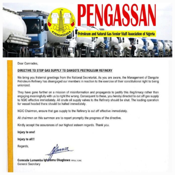 PENGASSAN orders gas supply cut to Dangote refinery