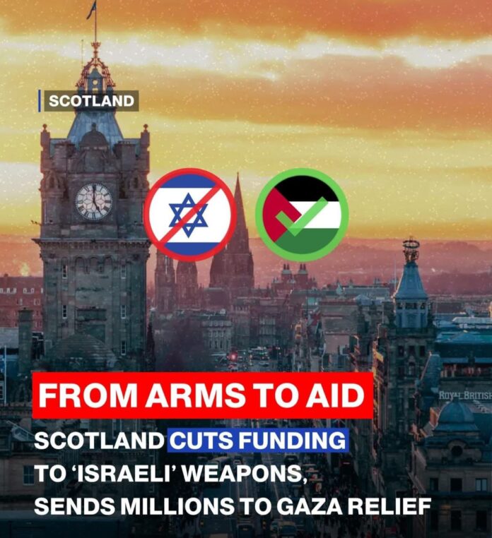 Scottish Government halts cash from arms companies supplying Israel, flies Palestinian flag