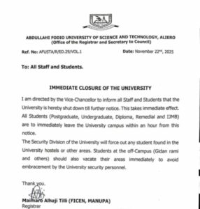 Kebbi university orders immediate shutdown