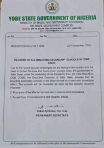 Yobe orders closure of boarding schools over insecurity